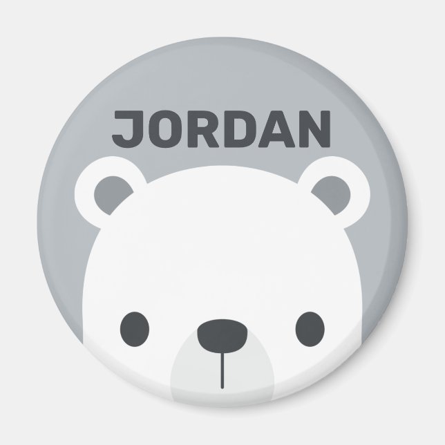 Cute Little Polar Bear med Personlig Namn Magnet (Framsidan)