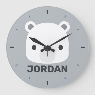Cute Little Polar Bear med Personlig Namn Stor Klocka