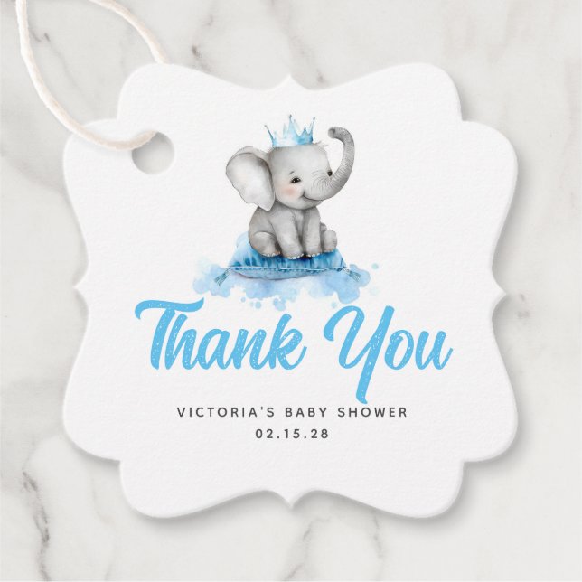 Cute Little Prince Elephant Blue Tack Gåvor Etiketter (Framsida)