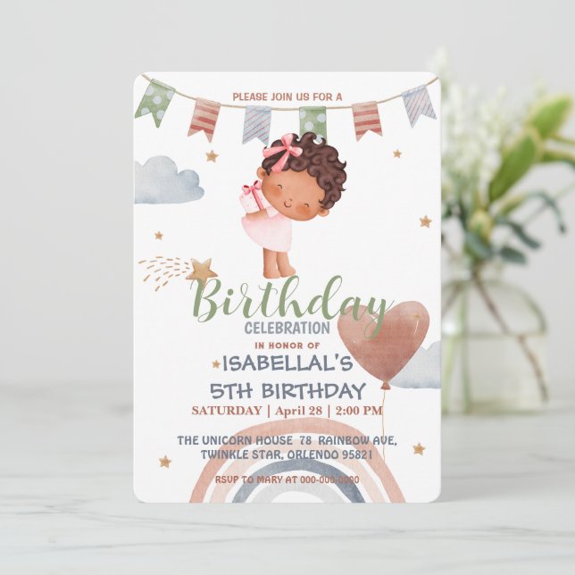 Cute Little princess afro tjejer Balloon Birthday Inbjudningar (Stående Fram)