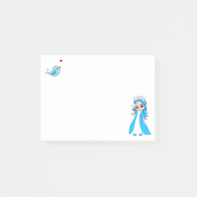 Cute Little princess & birdy Post-it Block (Framsida)