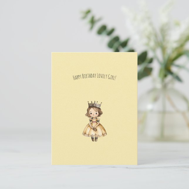 Cute Little Princess Girl Happy Birthday Card Vykort (Stående Fram)