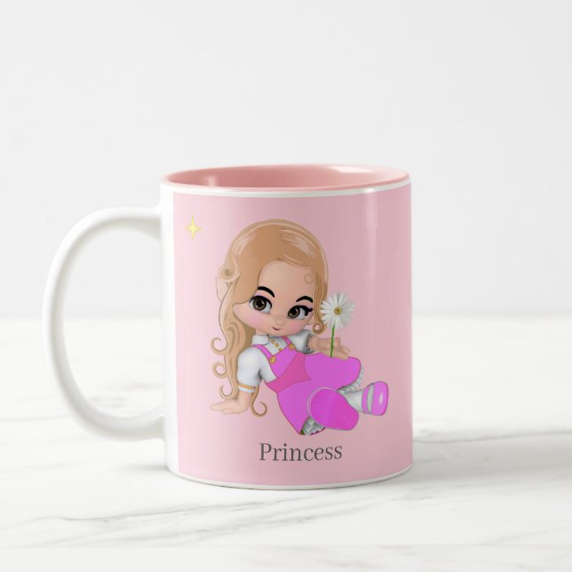Cute Little Princess med Daisy Flower på Rosa Två-Tonad Mugg (Vänster)