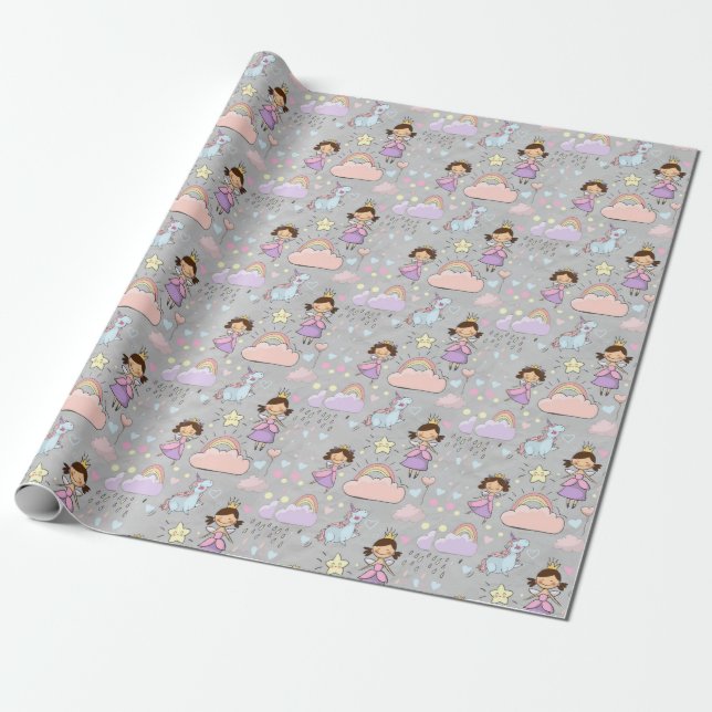 Cute Little Princess Rosa Seamless Mönster Presentpapper (Utrullad)