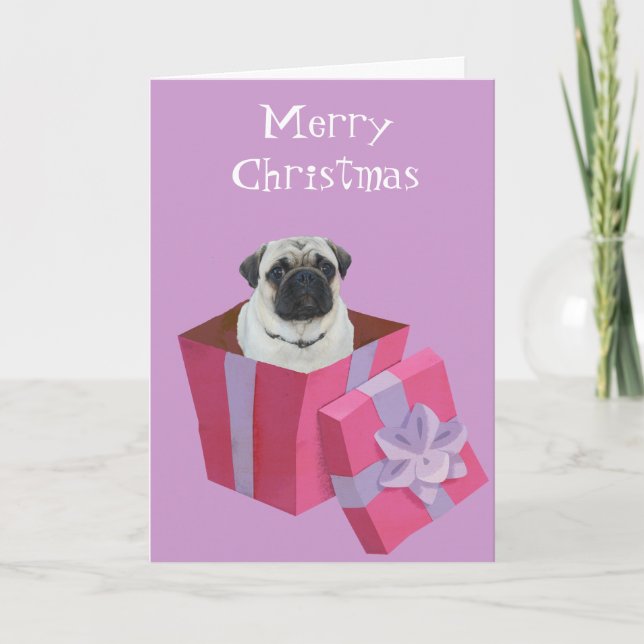 Cute Little Pug Present Helgkort (Framsida)