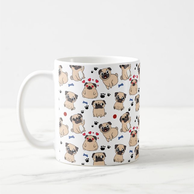 Cute Little Pugs | HUNDÄLSKARE MÖNSTER Kaffemugg (Vänster)