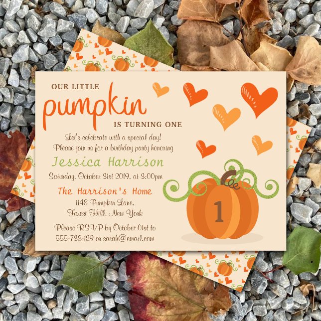 Cute Little Pumpkin 1:a födelsedagsinbjudan Inbjudningar (Skapare uppladdad)