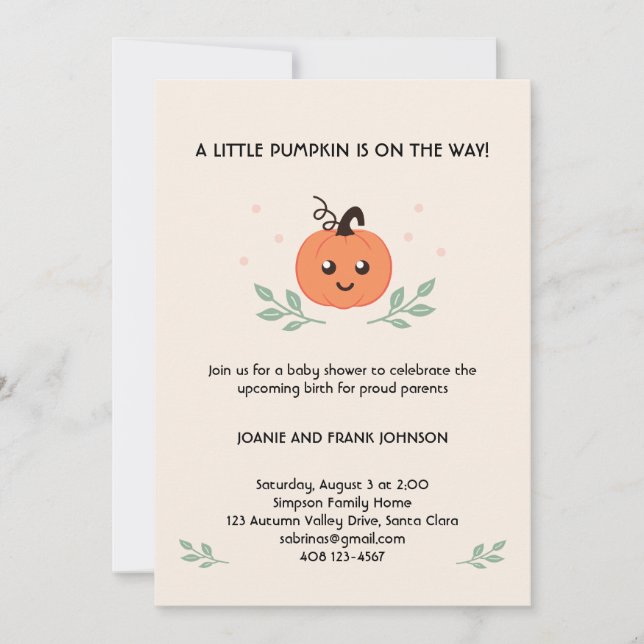 Cute Little Pumpkin är på väg med Löv Inbjudningar (Framsida)