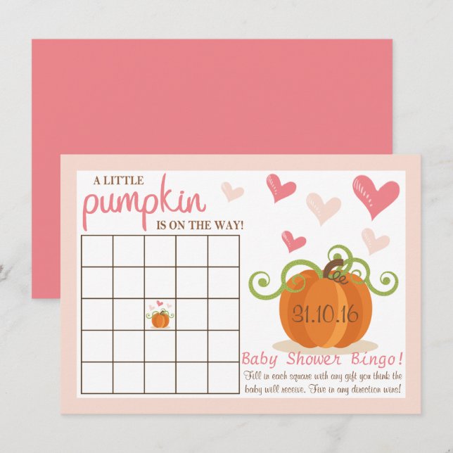 Cute Little Pumpkin Baby Shower Bingo Cards Inbjudningar (Fram/baksida)