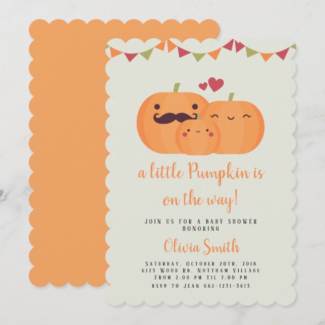 Cute Little Pumpkin Baby Shower Party-inbjudan Inbjudningar (Fram/baksida)