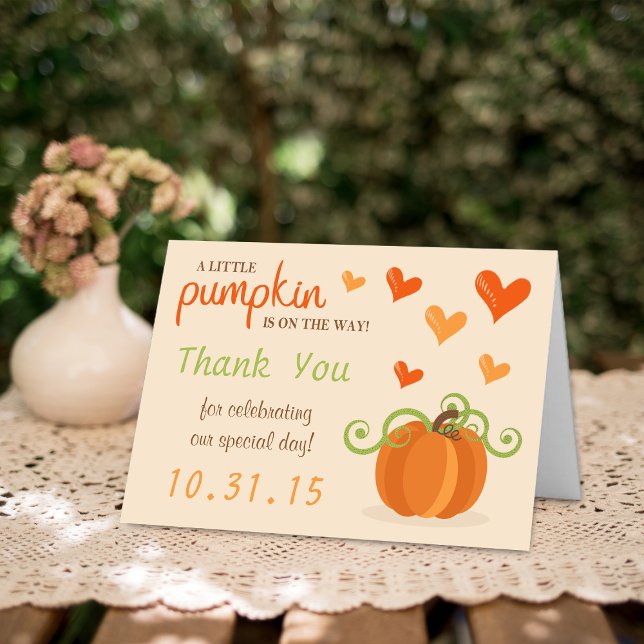 Cute Little Pumpkin Baby Shower Tack du Cards Kort (Skapare uppladdad)