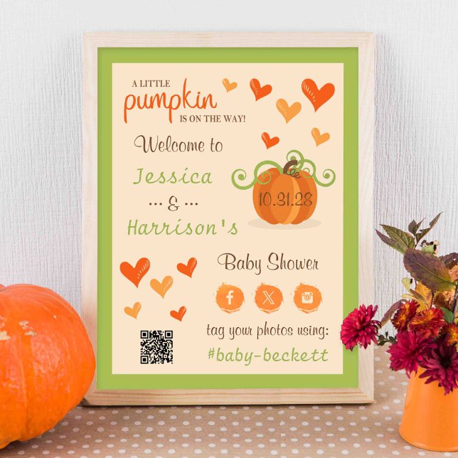 Cute Little Pumpkin Baby Shower Welcome Sign  Poster (Skapare uppladdad)