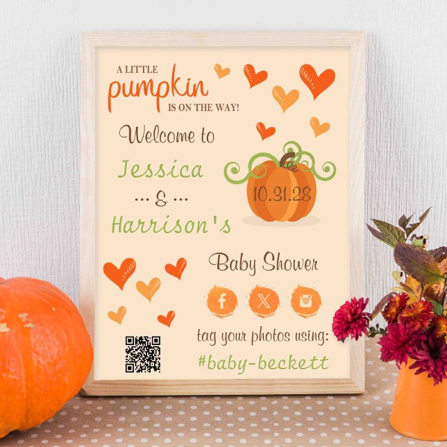 Cute Little Pumpkin Baby Shower Welcome Sign  Poster (Skapare uppladdad)