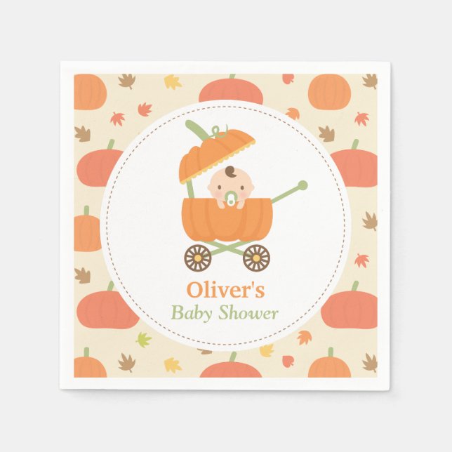 Cute Little Pumpkin Barnvagn Baby Shower Napkins Pappersservett (Framsidan)