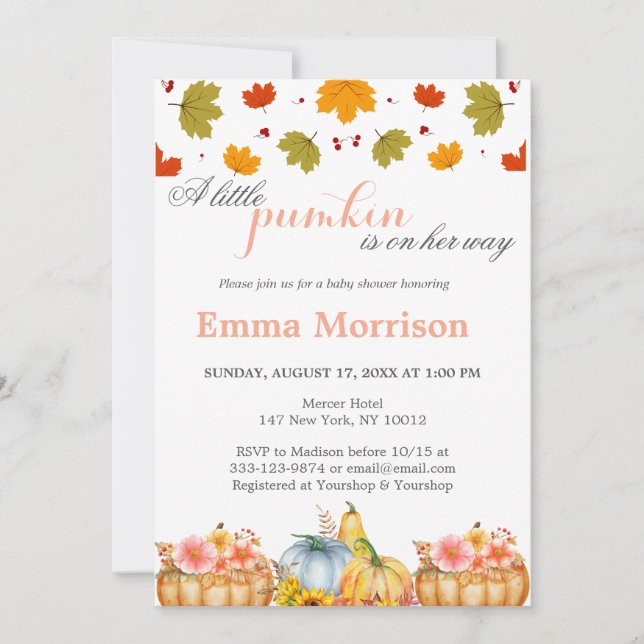Cute Little Pumpkin Fall Baby Shower Inbjudningar (Framsida)