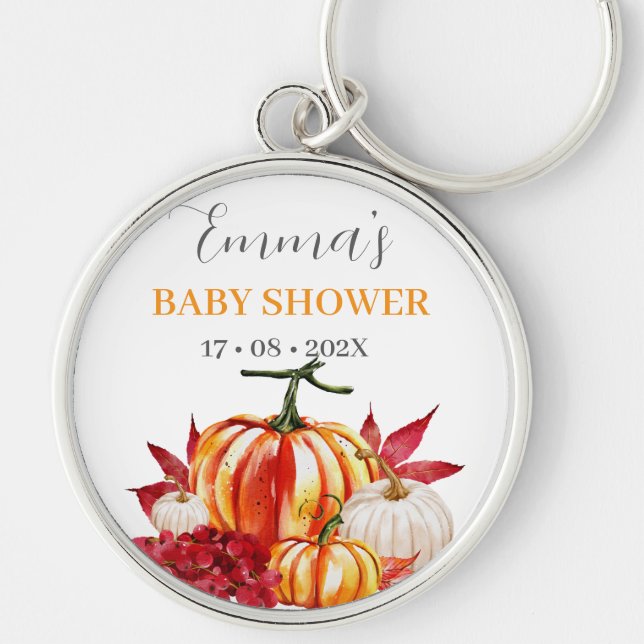 Cute Little Pumpkin Fall Baby Shower Rund Silverfärgad Nyckelring (Framsidan)