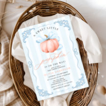Cute Little Pumpkin Fall Blue Bow Baby Shower