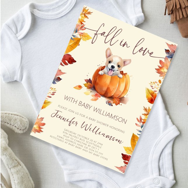 Cute Little Pumpkin Fall i Kärlek Baby Shower Inbjudningar (Cute Little Pumpkin Puppy Fall Baby Shower Invitation
)
