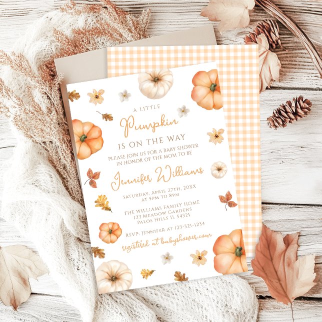 Cute Little Pumpkin Gingham Fall Baby Shower Inbjudningar (Skapare uppladdad)