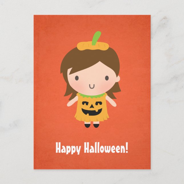 Cute Little Pumpkin Girl Kids Halloween Vykort (Framsida)