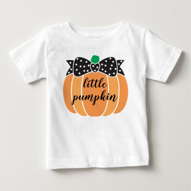 Cute Little Pumpkin med Bow Halloween Birthday T Shirt (Framsida)