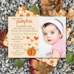 Cute Little Pumpkin Photo 1:a födelsedagsinbjudan Inbjudningar