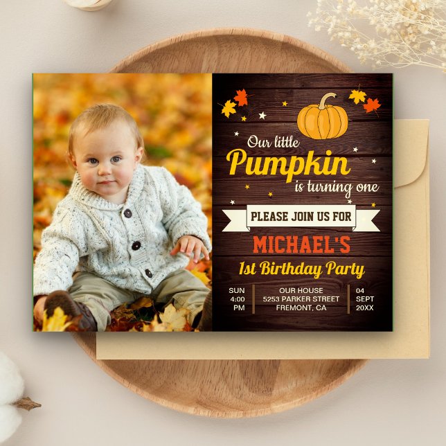 Cute Little Pumpkin Photo 1st Birthday-inbjudan Inbjudningar (Skapare uppladdad)