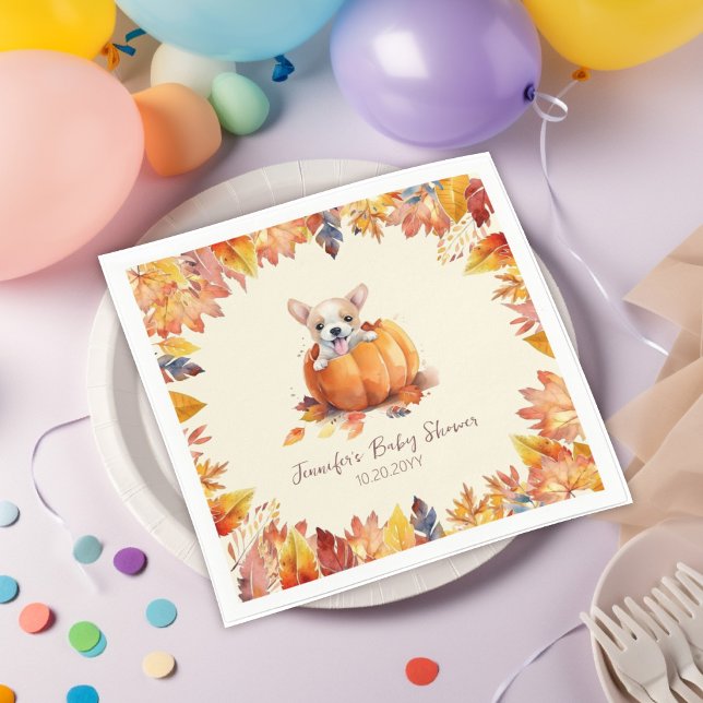 Cute Little Pumpkin Puppy Baby Shower Pappersservett (Little Pumpkin Puppy Baby Shower Napkins)