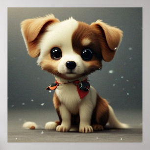 Cute Little puppy hund brun och vit Poster