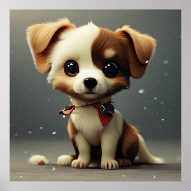 Cute Little puppy hund brun och vit Poster (Framsidan)