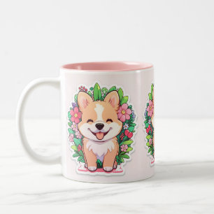 Cute Little Puppy Hund Pencil Art Två-Tonad Mugg