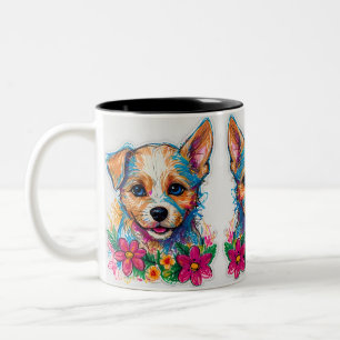Cute Little Puppy Hund Pencil Art Två-Tonad Mugg