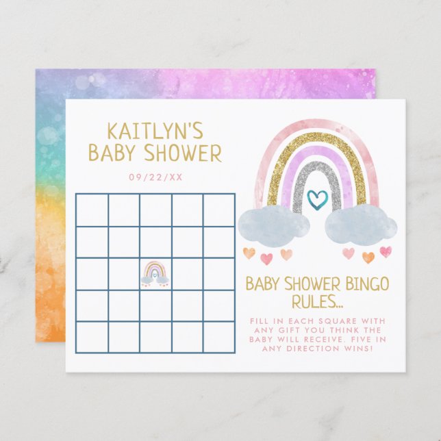 Cute Little Rainbow Baby Shower Bingo (Fram/baksida)