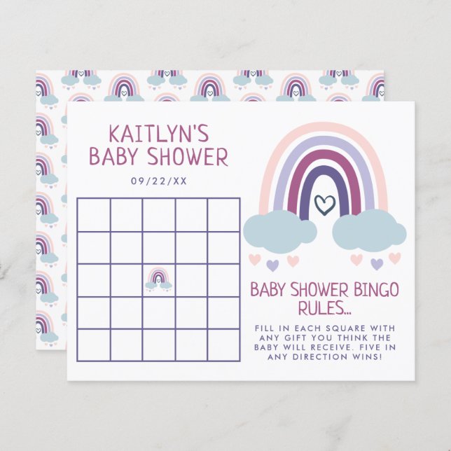 Cute Little Rainbow Baby Shower Bingo (Fram/baksida)