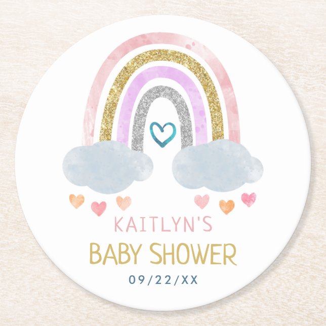 Cute Little Rainbow Baby Shower Underlägg Papper Rund (Framsidan)