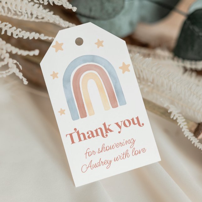 Cute Little Rainbow Boho Baby Shower Tack Presentetikett (Cute Little Rainbow Boho Baby Shower Thank You Gift Tags)