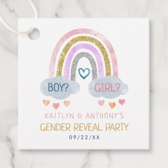 Cute Little Rainbow Gender Reveal Party Gåvor Etiketter (Framsida)