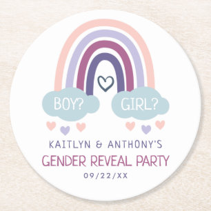 Cute Little Rainbow Gender Reveal Party Underlägg Papper Rund