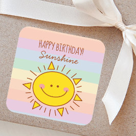 Cute Little Rainbow Sunshine Kids Grattis på födel Fyrkantigt Klistermärke