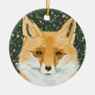 Cute Little Red Fox - i snö. Julgransprydnad Keramik