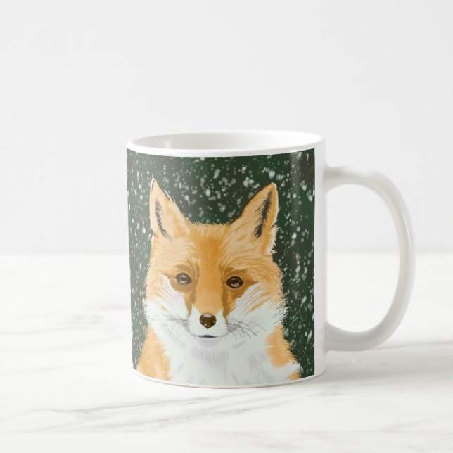 Cute Little Red Fox - i snö. Kaffemugg (Höger)