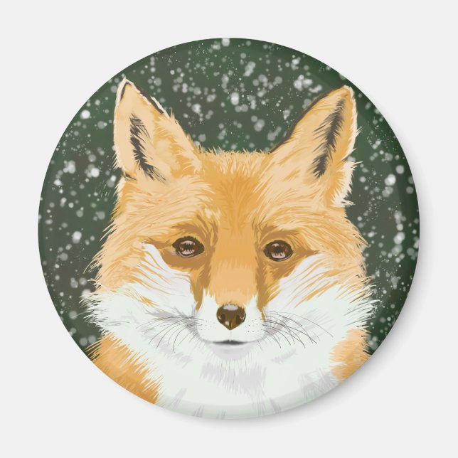 Cute Little Red Fox - i snö..  Magnet (Framsidan)