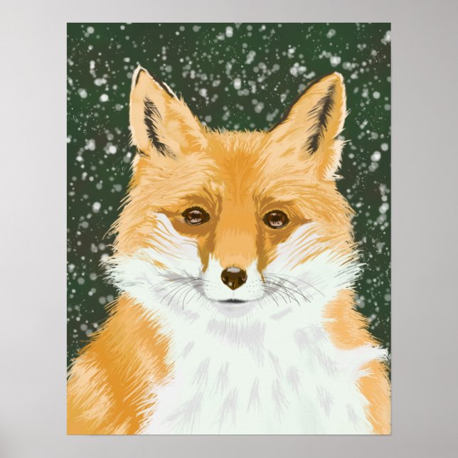 Cute Little Red Fox - i snö. Poster (Framsidan)