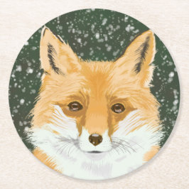 Cute Little Red Fox - i snö. Underlägg Papper Rund
