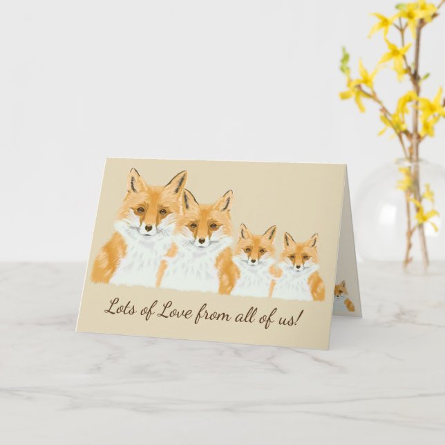 Cute Little Red Fox - transparent på beige. Kort (Gul blomma)