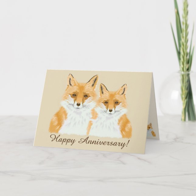 Cute Little Red Fox - transparent på beige. Kort (Framsida)