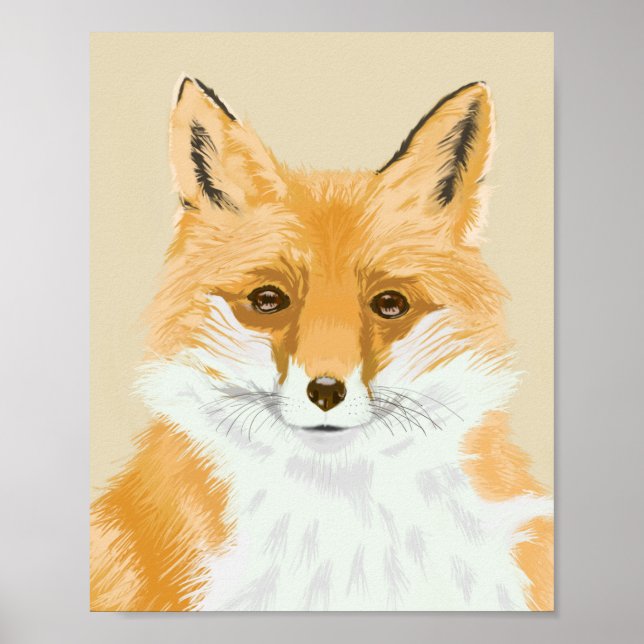 Cute Little Red Fox - transparent på beige. Poster (Framsidan)