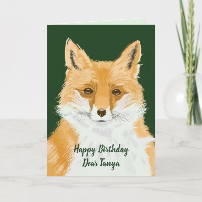 Cute Little Red Fox - transparent på grönt. Kort (Framsida)