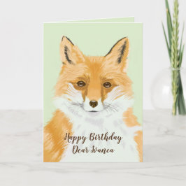 Cute Little Red Fox - transparent på grönt. Kort