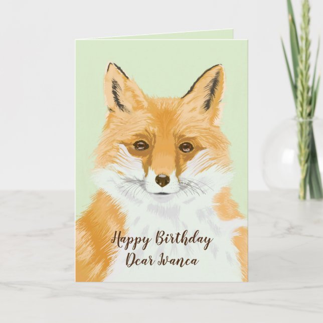 Cute Little Red Fox - transparent på grönt. Kort (Framsida)